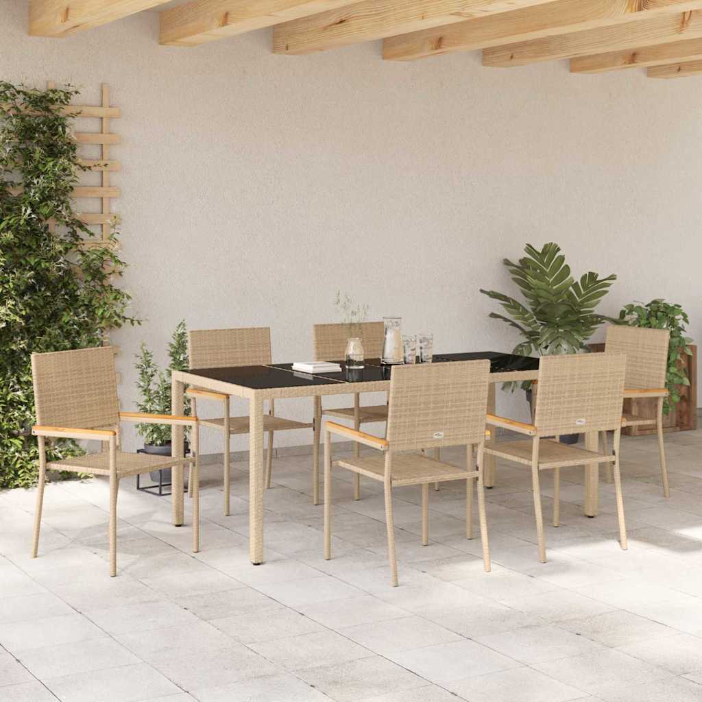Garden Dining Set 7 pcs Beige and Black 190 x 90 x 75 cm