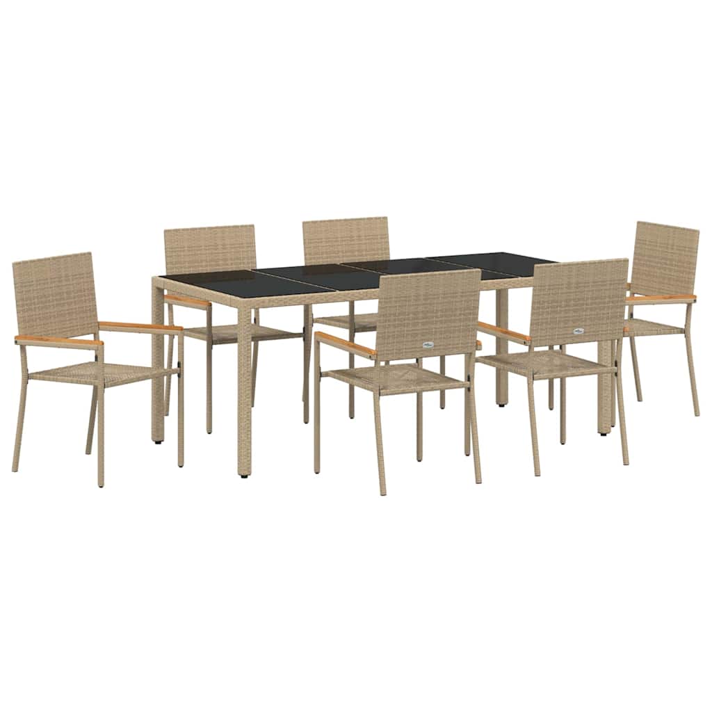 Garden Dining Set 7 pcs Beige and Black 190 x 90 x 75 cm
