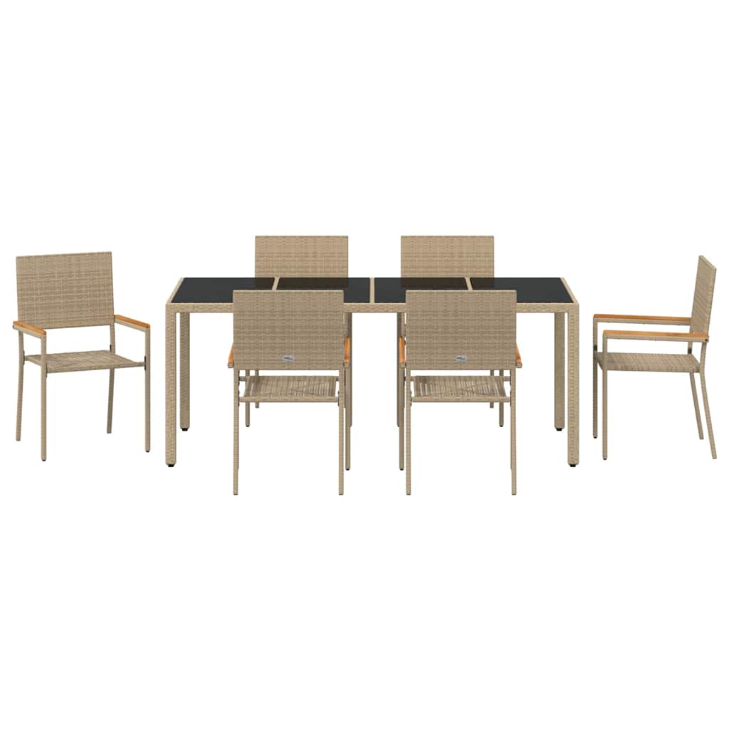 Garden Dining Set 7 pcs Beige and Black 190 x 90 x 75 cm