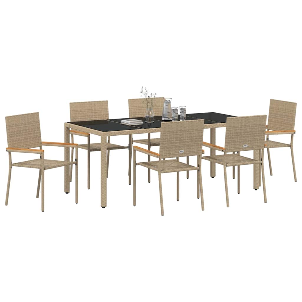 Garden Dining Set 7 pcs Beige and Black 190 x 90 x 75 cm