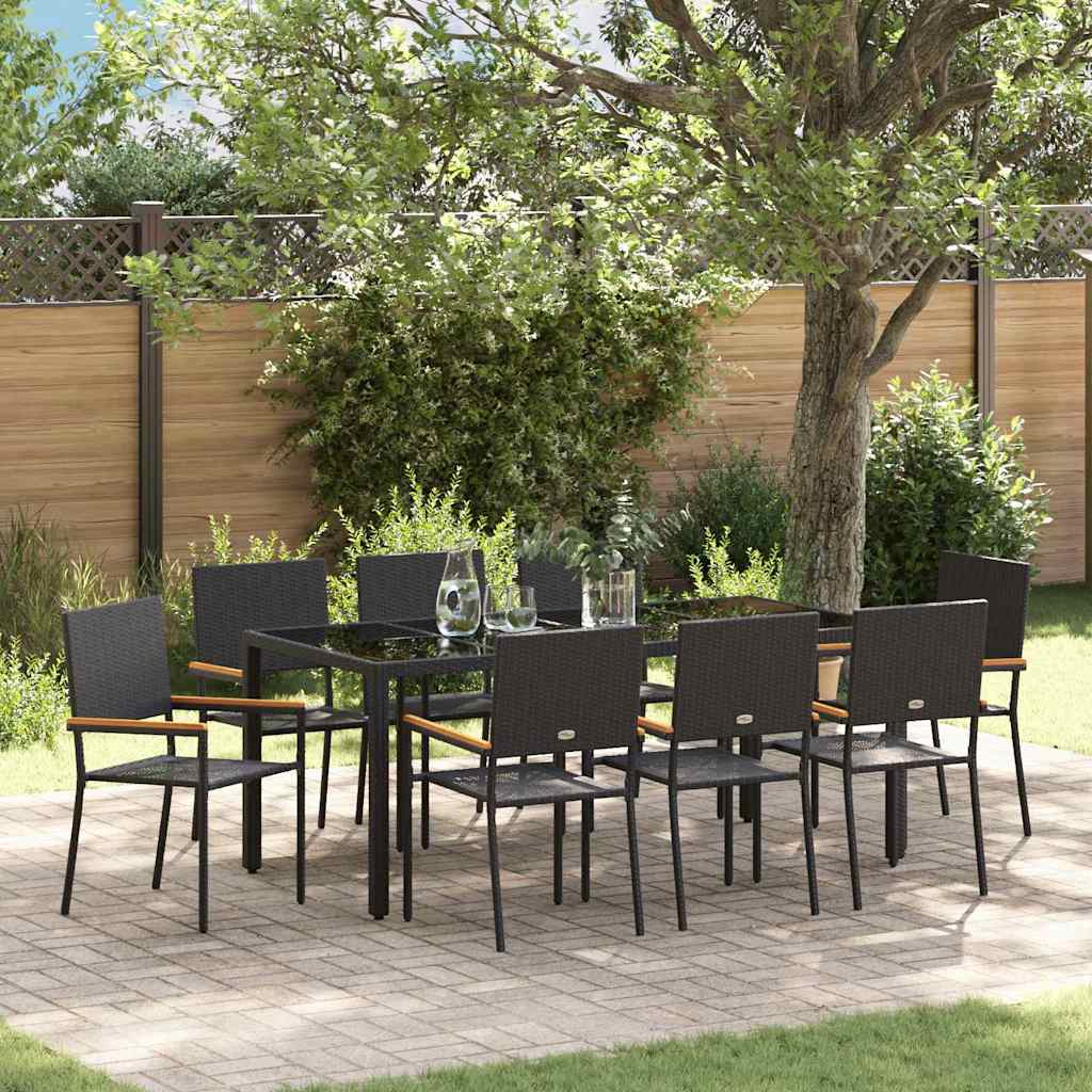 Garden Dining Set 9 pcs Black 190 x 90 x 75 cm Poly Rattan