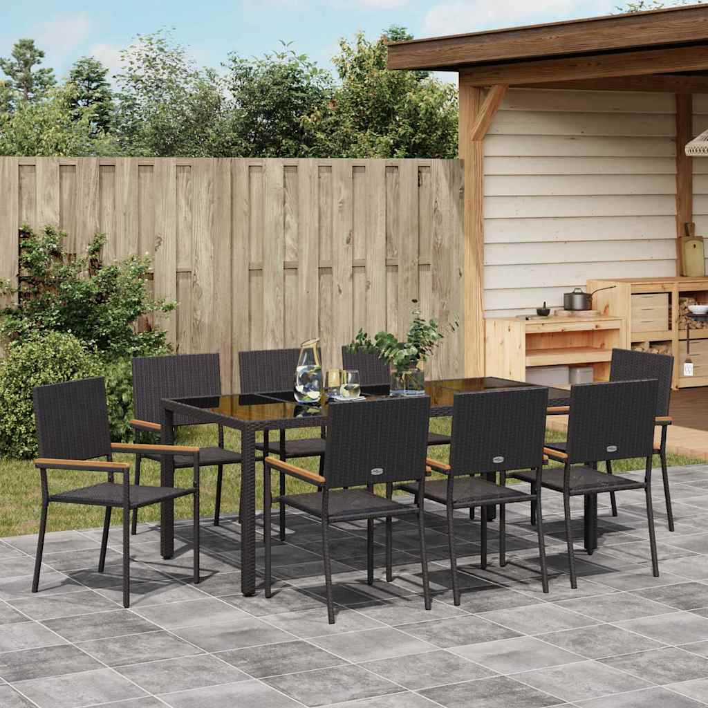 Garden Dining Set 9 pcs Black 190 x 90 x 75 cm Poly Rattan