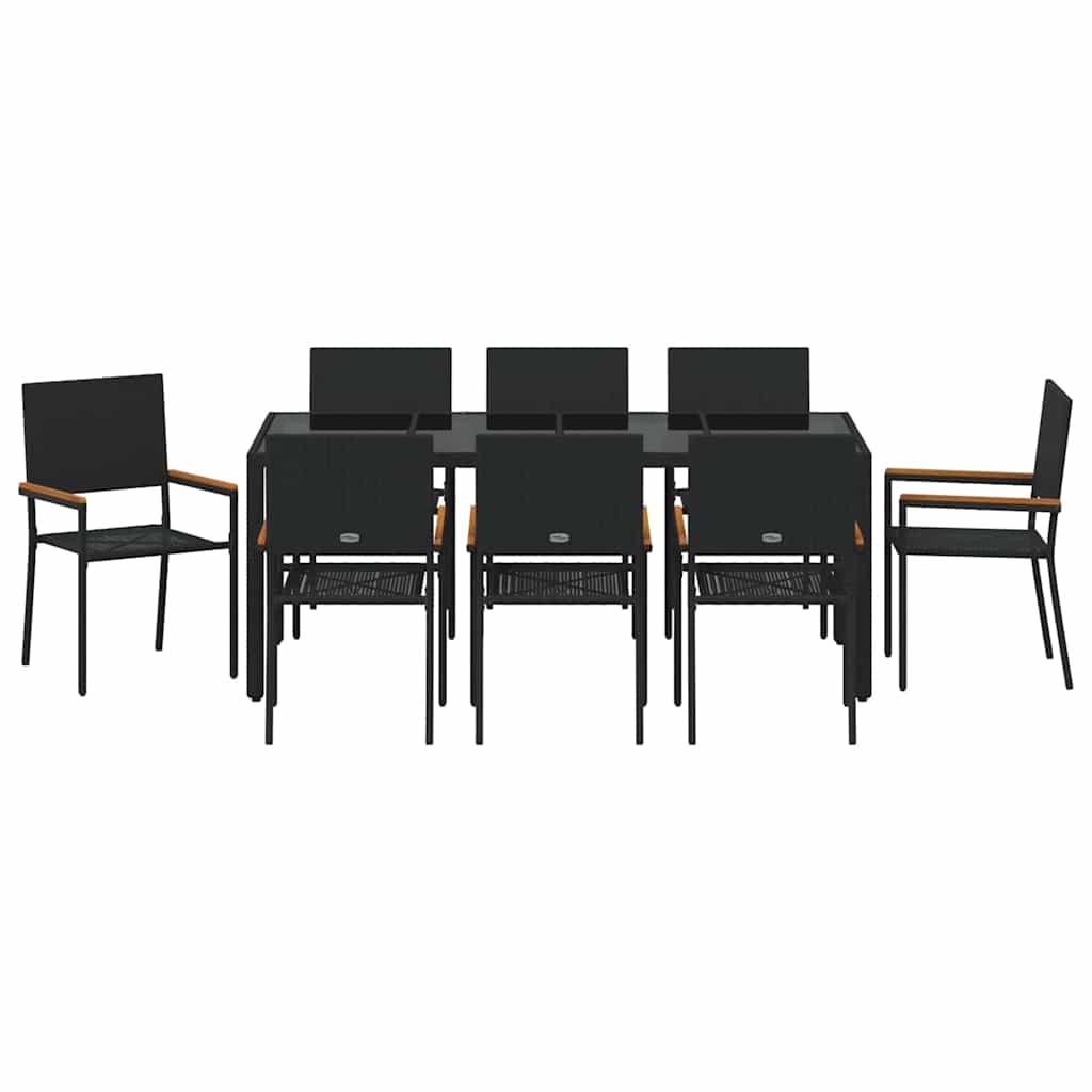 Garden Dining Set 9 pcs Black 190 x 90 x 75 cm Poly Rattan