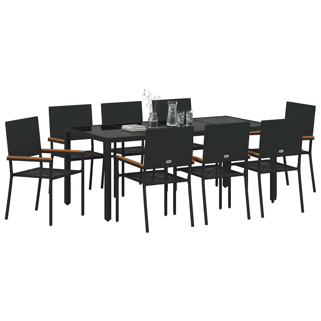 Garden Dining Set 9 pcs Black 190 x 90 x 75 cm Poly Rattan