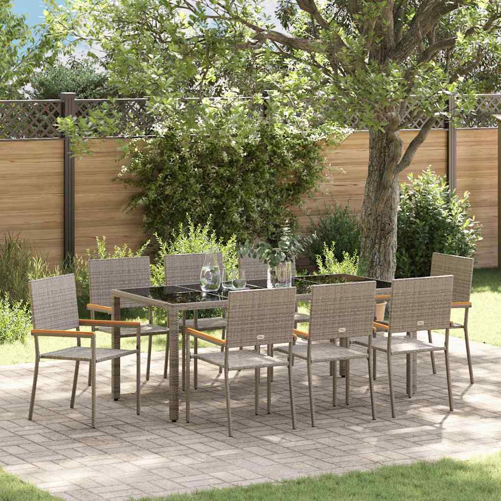 Garden Dining Set 9 pcs Grey 190 x 90 x 75 cm Poly Rattan