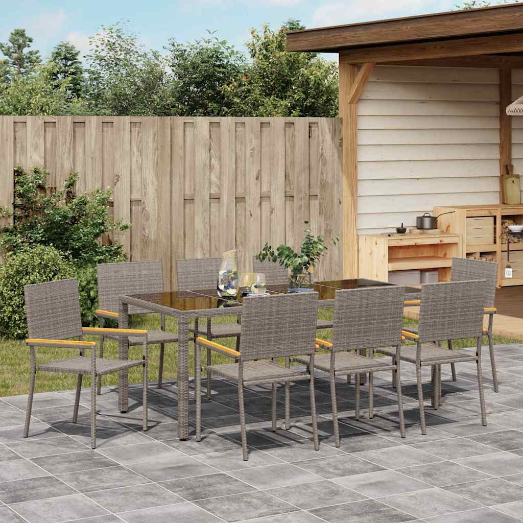 Garden Dining Set 9 pcs Grey 190 x 90 x 75 cm Poly Rattan