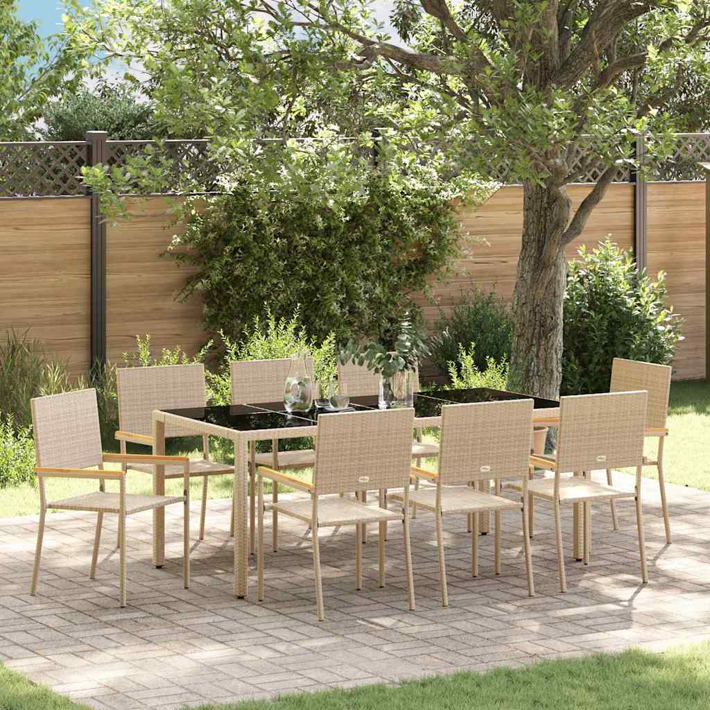 Garden Dining Set 9 pcs Beige 190 x 90 x 75 cm Poly Rattan