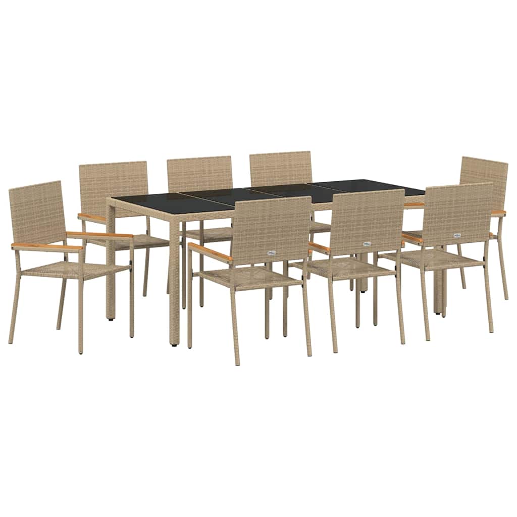 Garden Dining Set 9 pcs Beige 190 x 90 x 75 cm Poly Rattan