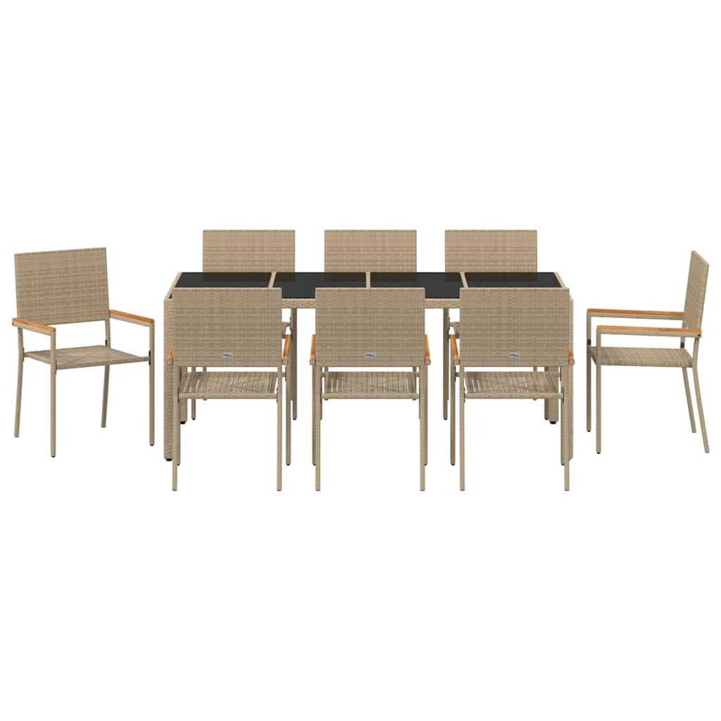 Garden Dining Set 9 pcs Beige 190 x 90 x 75 cm Poly Rattan