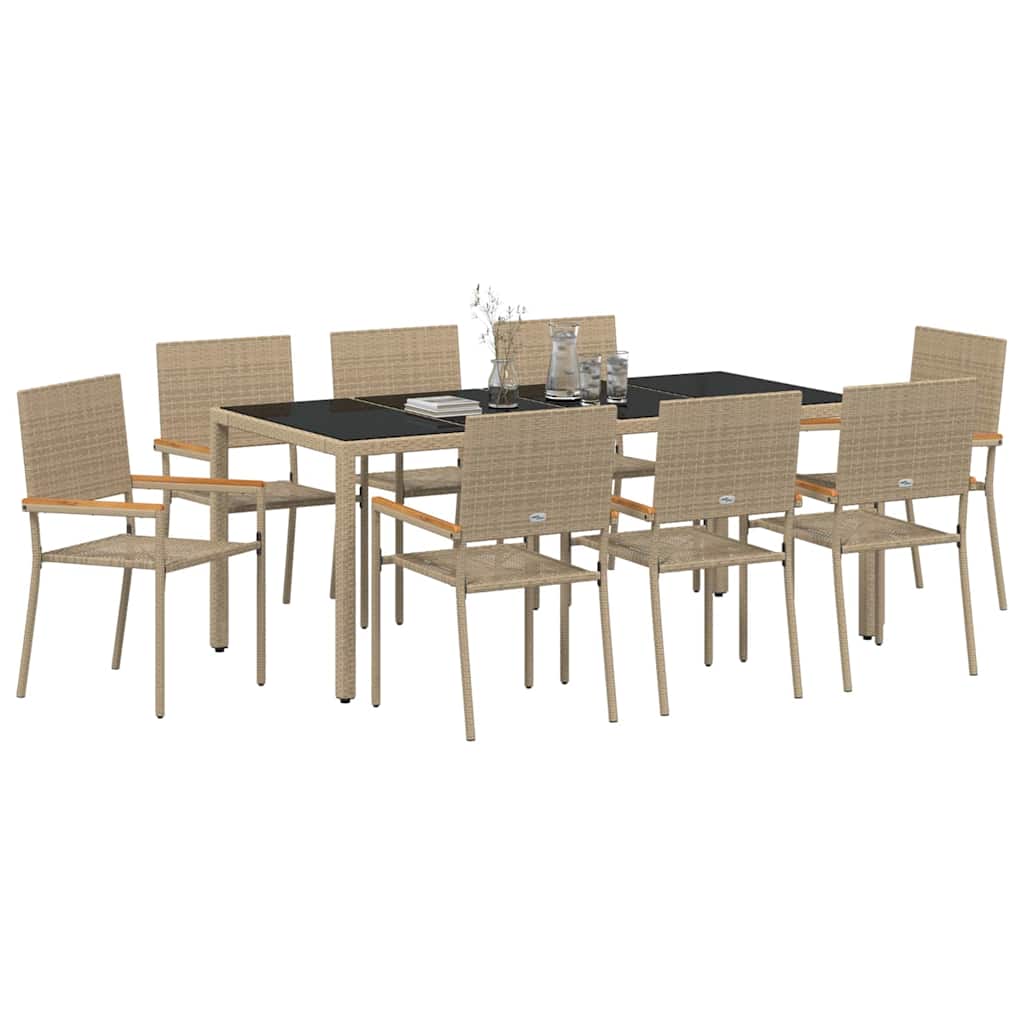 Garden Dining Set 9 pcs Beige 190 x 90 x 75 cm Poly Rattan