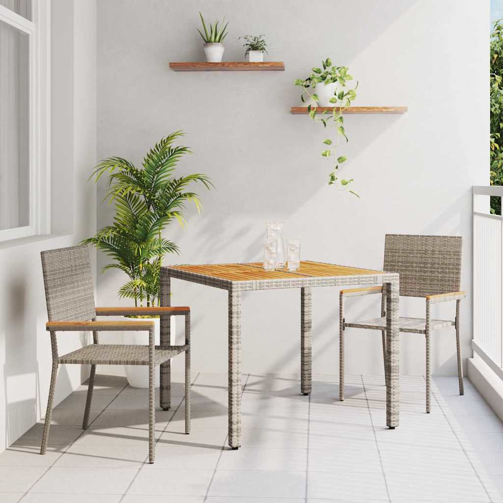 Garden Dining Set 3 pcs Grey 90 x 90 x 75 cm Poly Rattan