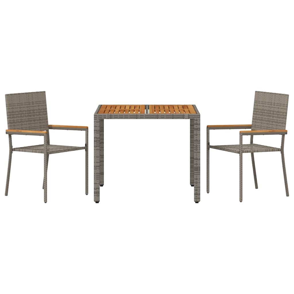 Garden Dining Set 3 pcs Grey 90 x 90 x 75 cm Poly Rattan