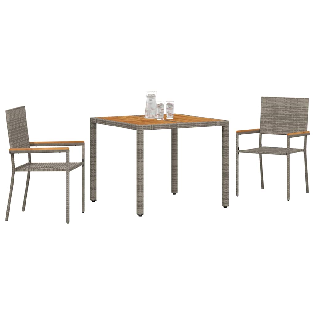 Garden Dining Set 3 pcs Grey 90 x 90 x 75 cm Poly Rattan