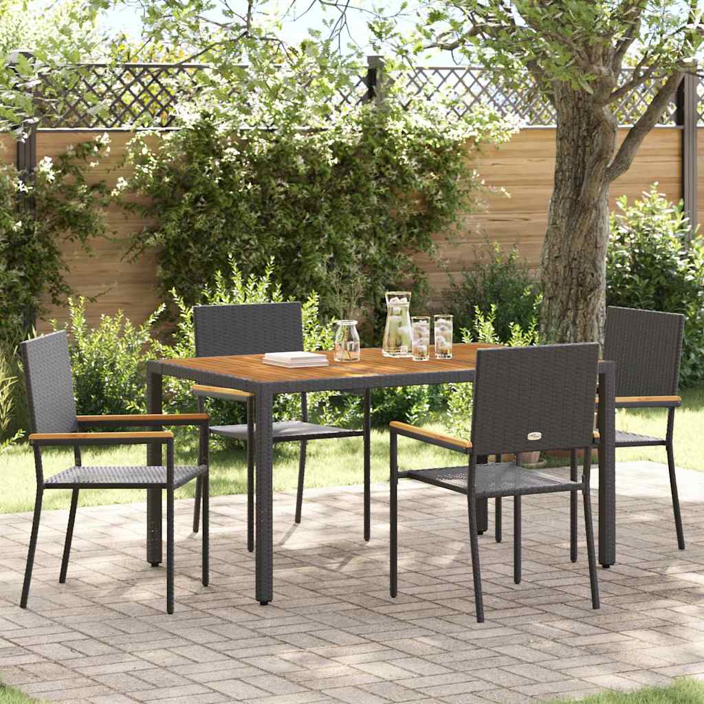Garden Dining Set 5 pcs Black and Wood 150 x 90 x 75 cm
