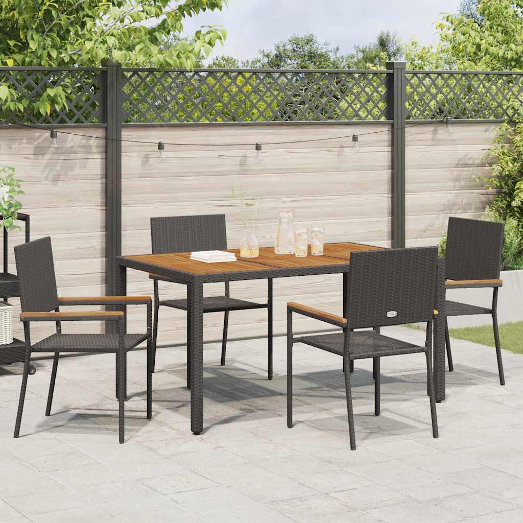 Garden Dining Set 5 pcs Black and Wood 150 x 90 x 75 cm