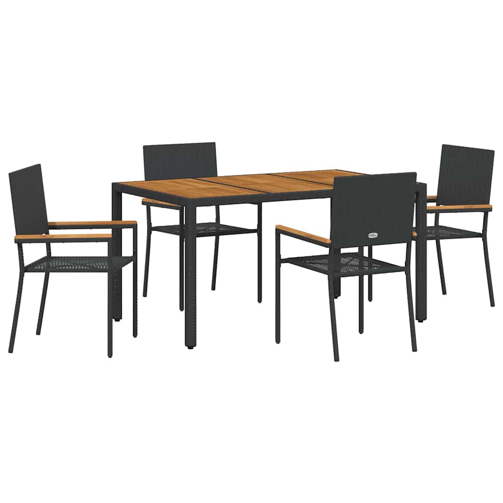 Garden Dining Set 5 pcs Black and Wood 150 x 90 x 75 cm
