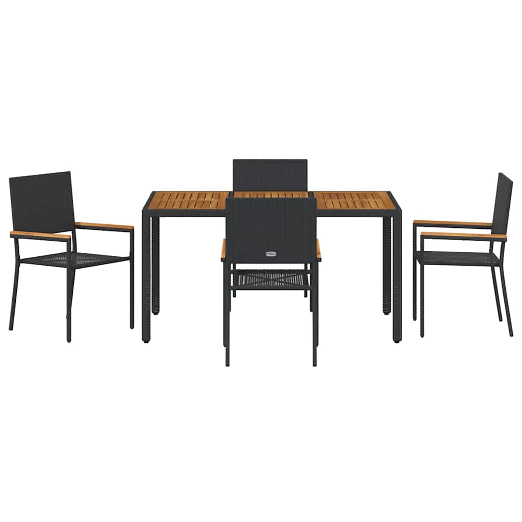 Garden Dining Set 5 pcs Black and Wood 150 x 90 x 75 cm