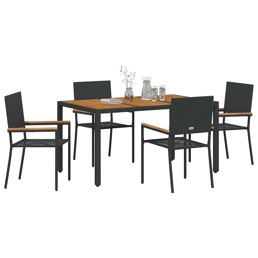 Garden Dining Set 5 pcs Black and Wood 150 x 90 x 75 cm