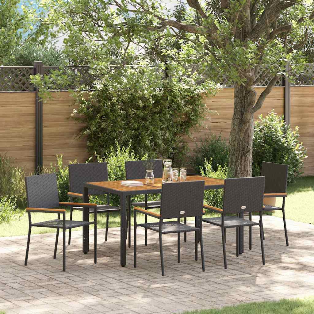 Garden Dining Set 7 pcs Black and Wood 150 x 90 x 75 cm