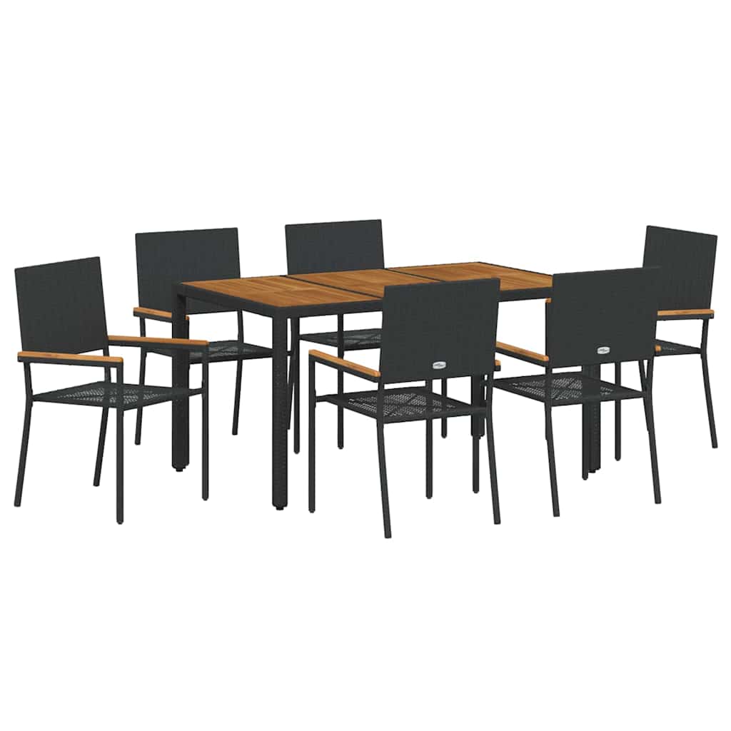 Garden Dining Set 7 pcs Black and Wood 150 x 90 x 75 cm