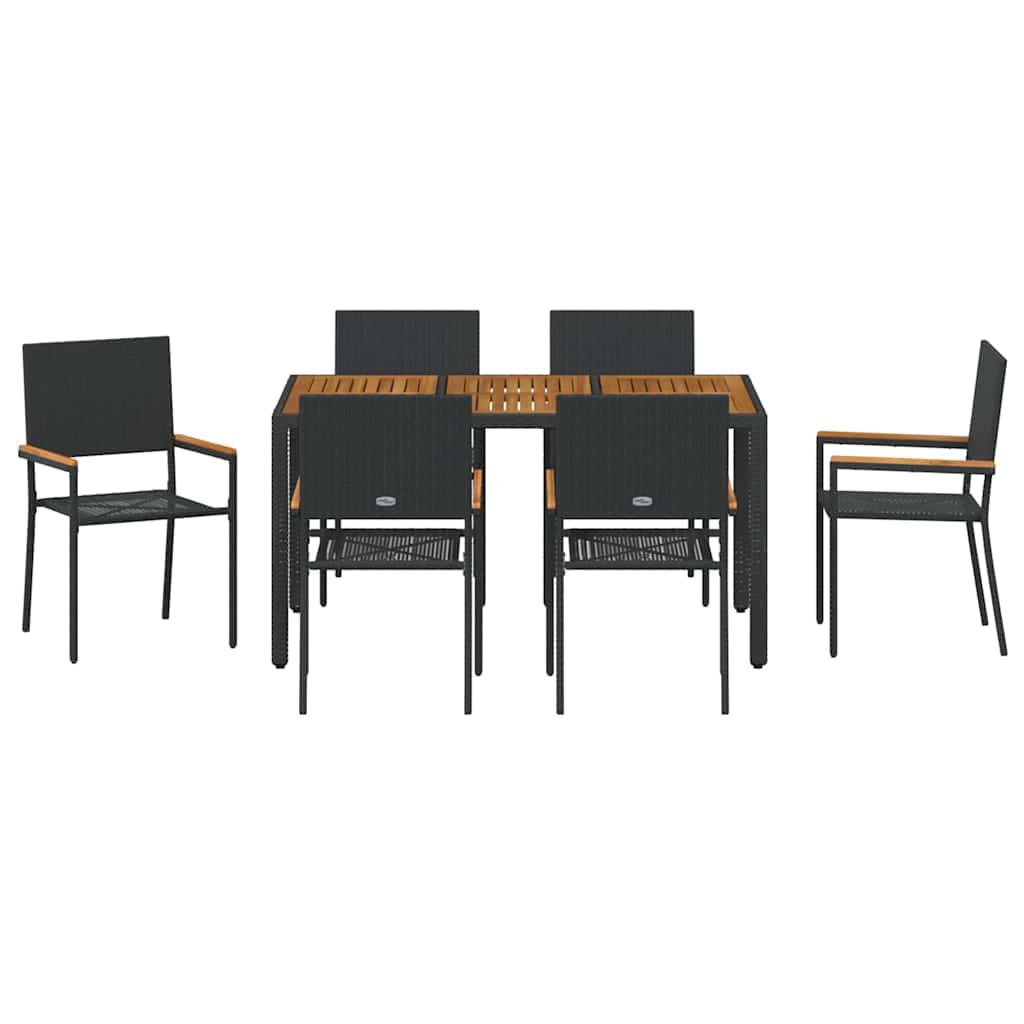 Garden Dining Set 7 pcs Black and Wood 150 x 90 x 75 cm