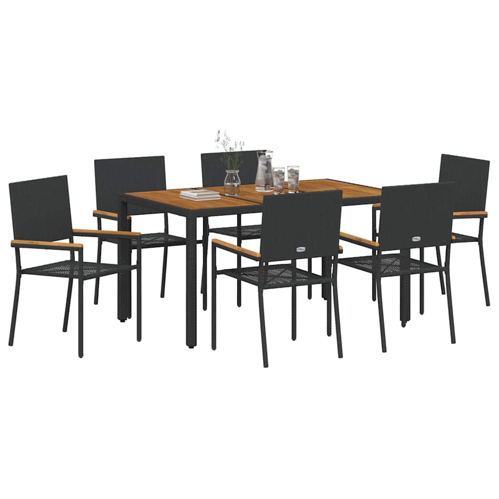 Garden Dining Set 7 pcs Black and Wood 150 x 90 x 75 cm