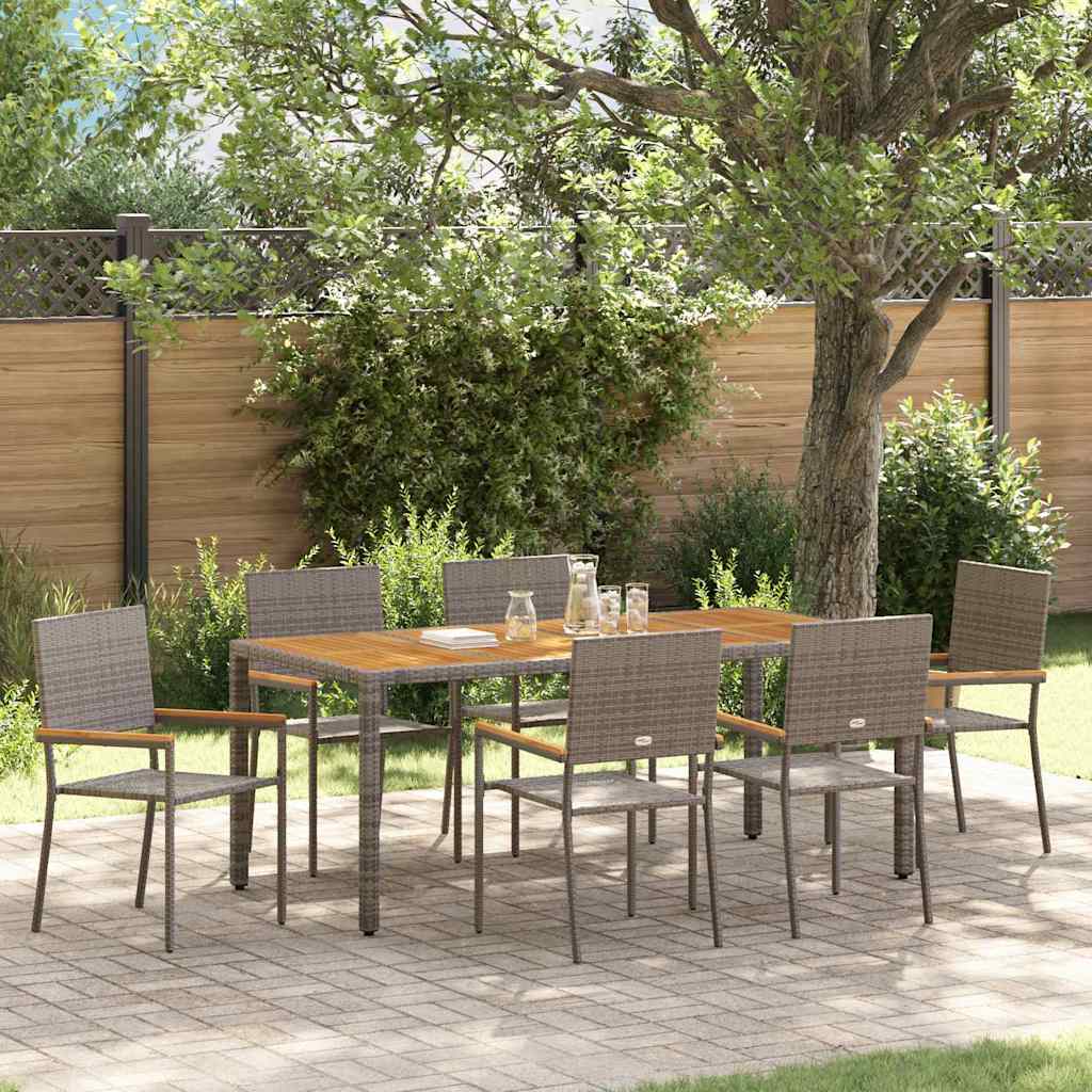 Garden Dining Set 7 pcs Grey 190 x 90 x 75 cm Poly Rattan