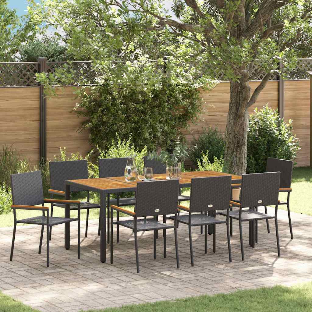 Garden Dining Set 9 pcs Black and Brown 190 x 90 x 75 cm