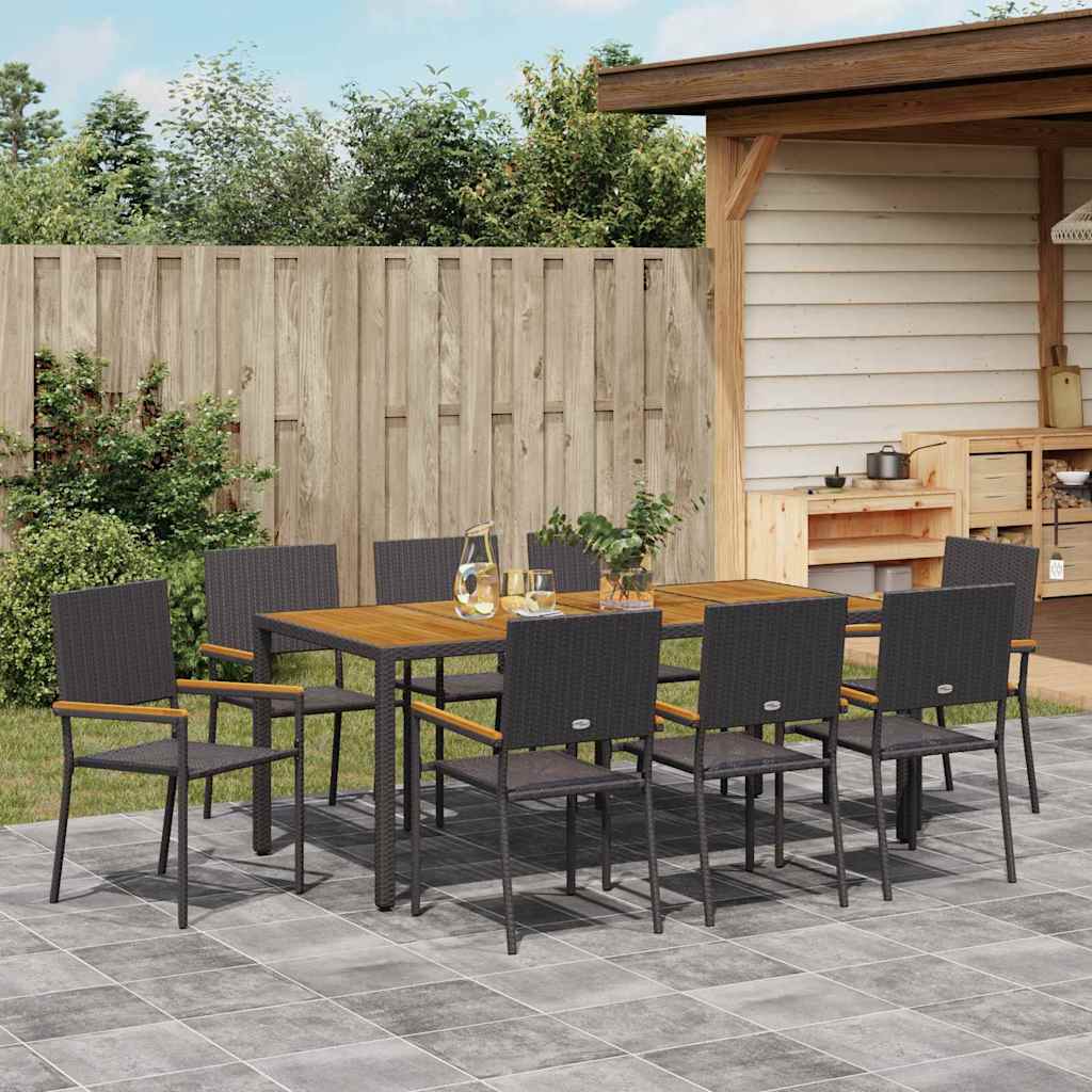 Garden Dining Set 9 pcs Black and Brown 190 x 90 x 75 cm