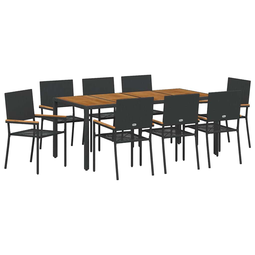 Garden Dining Set 9 pcs Black and Brown 190 x 90 x 75 cm