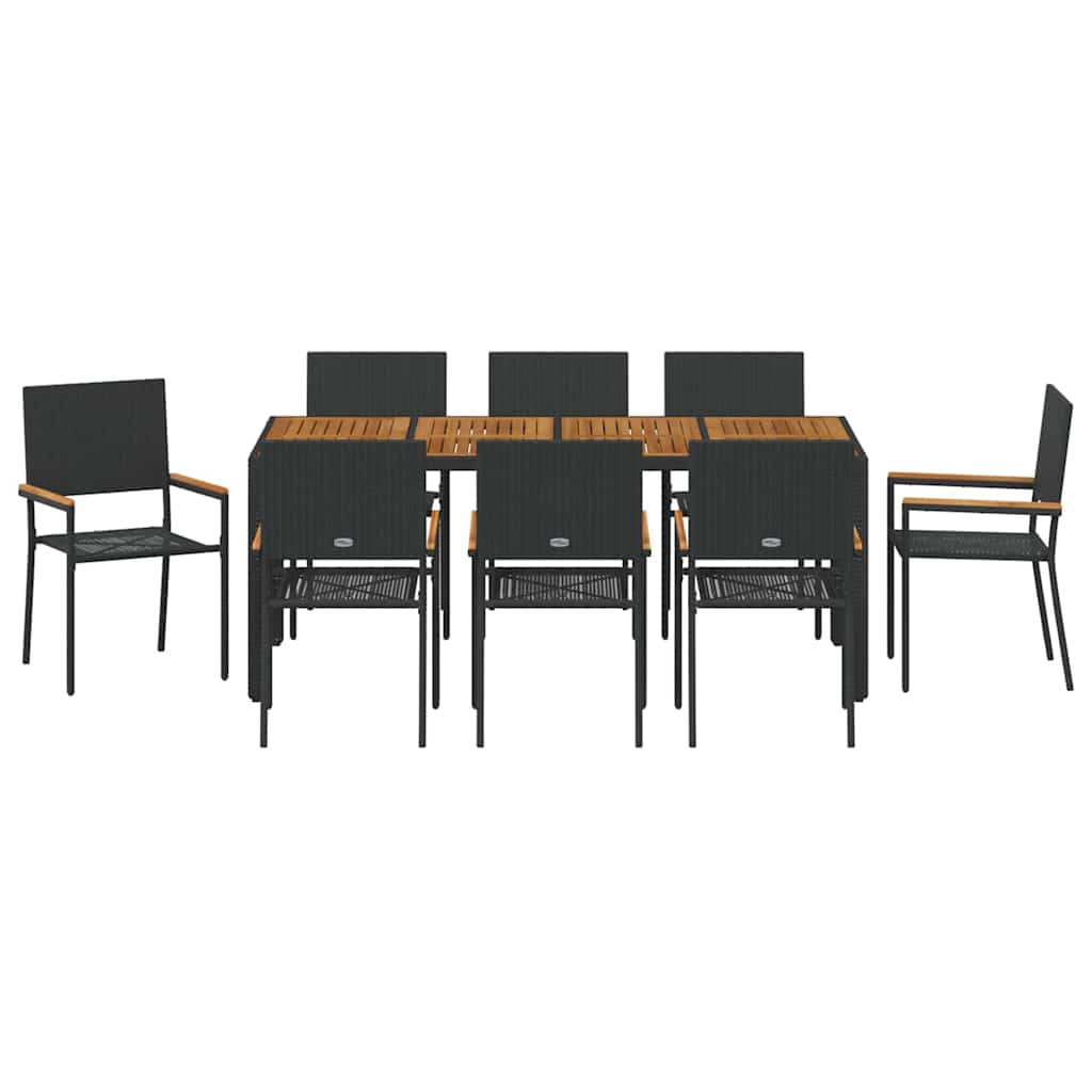 Garden Dining Set 9 pcs Black and Brown 190 x 90 x 75 cm