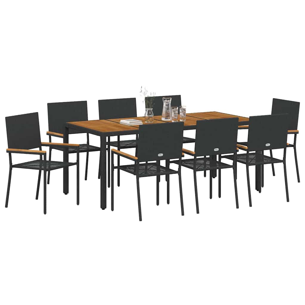 Garden Dining Set 9 pcs Black and Brown 190 x 90 x 75 cm