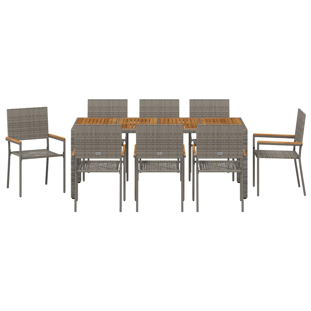 Garden Dining Set 9 pcs Grey 190 x 90 x 75 cm Poly Rattan