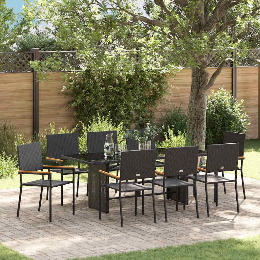 Garden Dining Set 9 pcs Black 190 x 80 x 75 cm Poly Rattan
