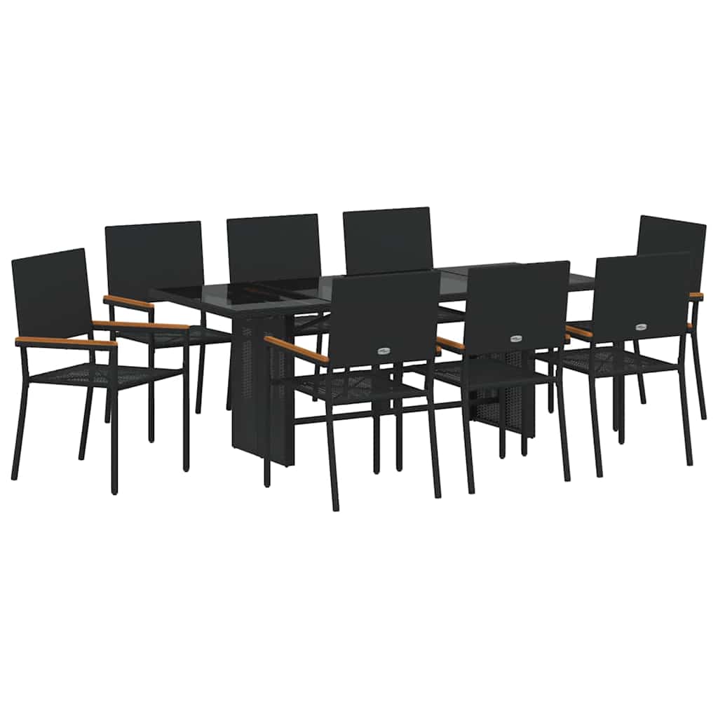 Garden Dining Set 9 pcs Black 190 x 80 x 75 cm Poly Rattan