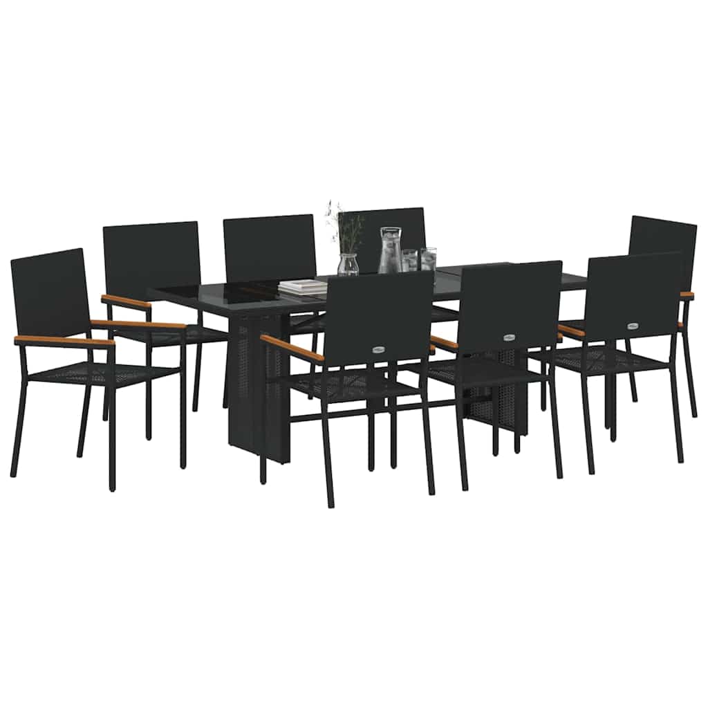 Garden Dining Set 9 pcs Black 190 x 80 x 75 cm Poly Rattan