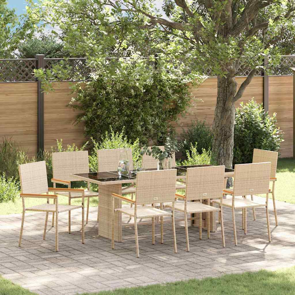 Garden Dining Set 9 pcs Beige 190 x 80 x 75 cm Poly Rattan