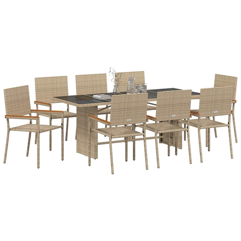 Garden Dining Set 9 pcs Beige 190 x 80 x 75 cm Poly Rattan