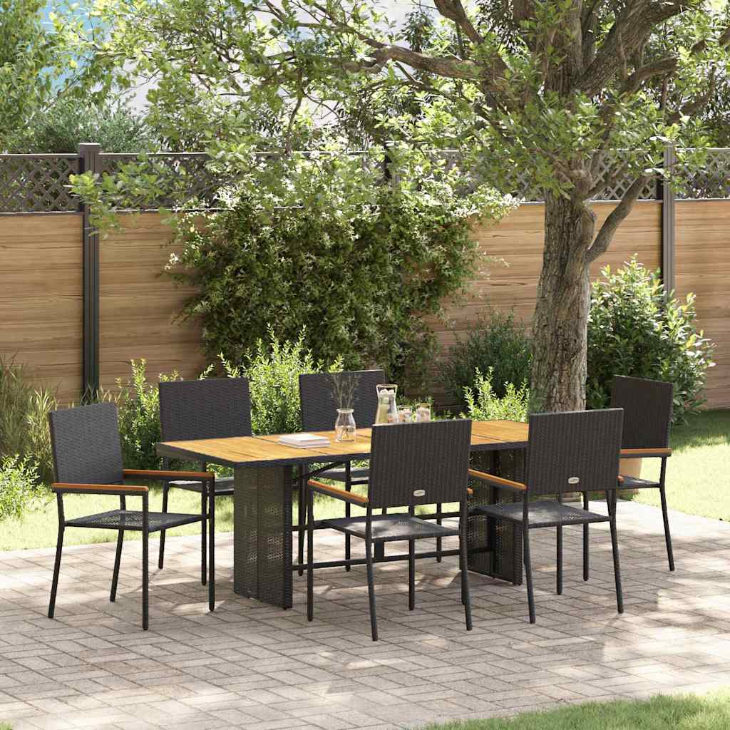 Garden Dining Set 7 pcs Black and Brown 190 x 80 x 75 cm