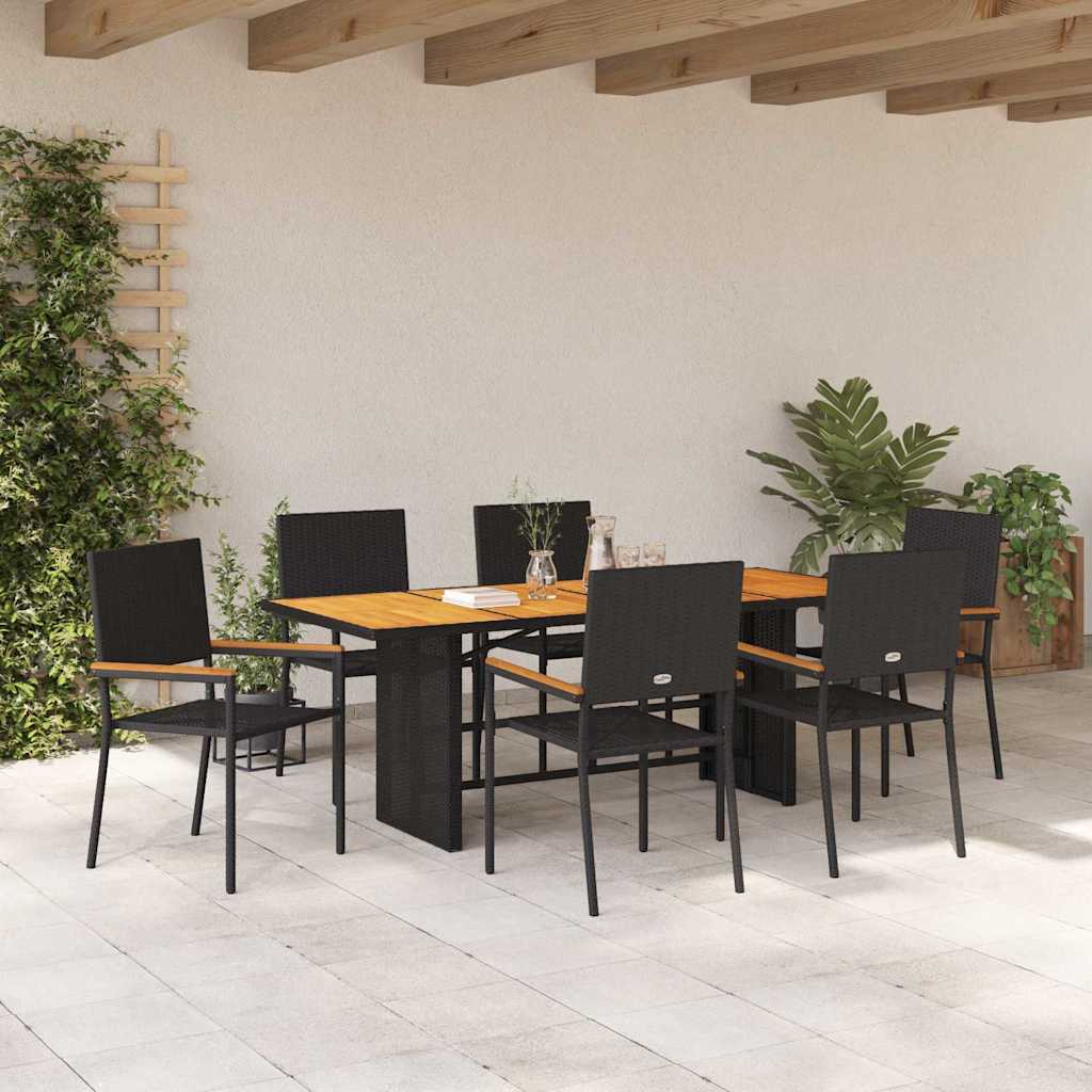 Garden Dining Set 7 pcs Black and Brown 190 x 80 x 75 cm