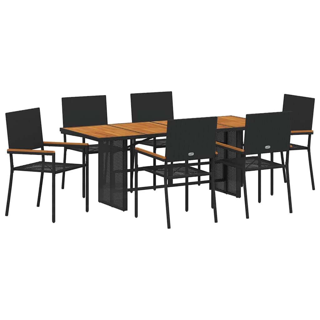 Garden Dining Set 7 pcs Black and Brown 190 x 80 x 75 cm