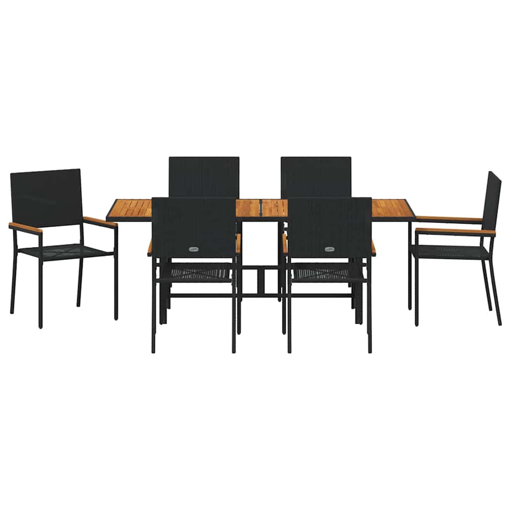 Garden Dining Set 7 pcs Black and Brown 190 x 80 x 75 cm