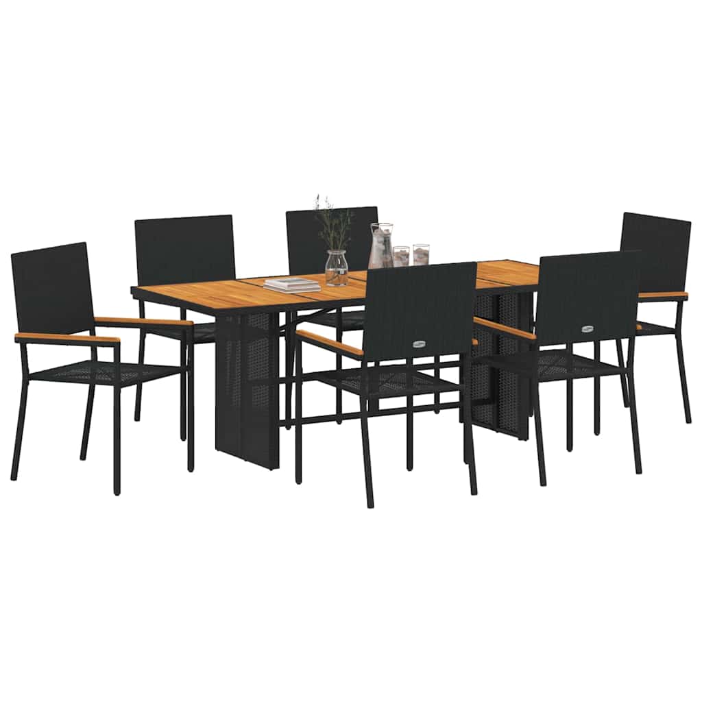 Garden Dining Set 7 pcs Black and Brown 190 x 80 x 75 cm