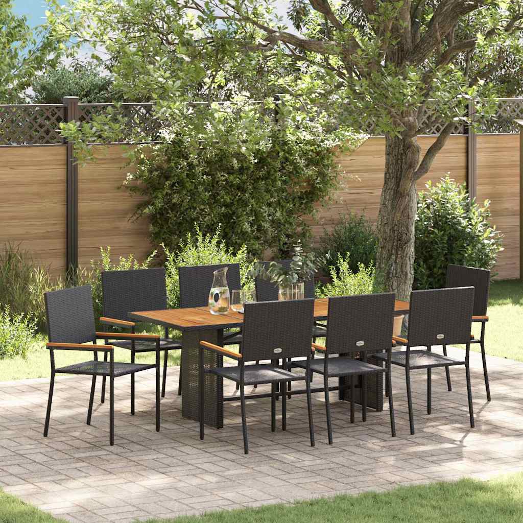 Garden Dining Set 9 pcs Black and Brown 190 x 80 x 75 cm