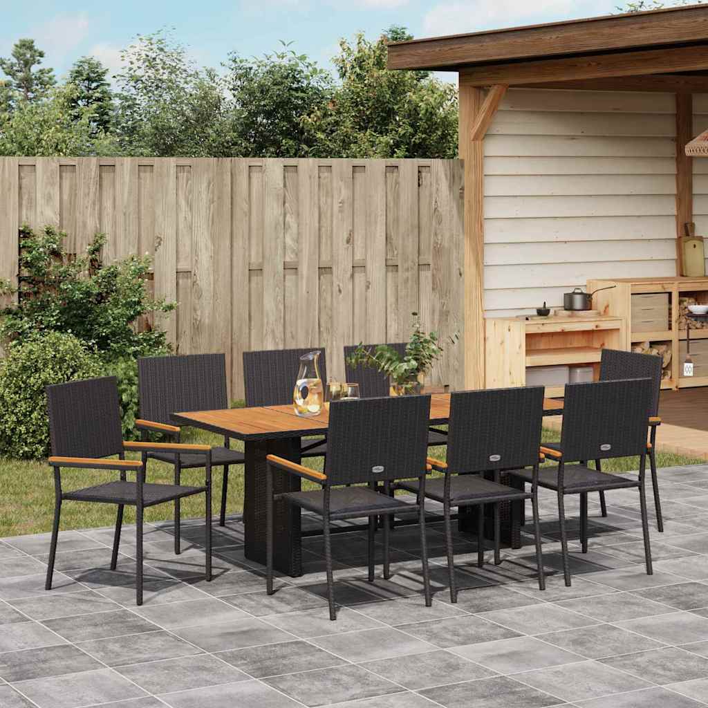 Garden Dining Set 9 pcs Black and Brown 190 x 80 x 75 cm