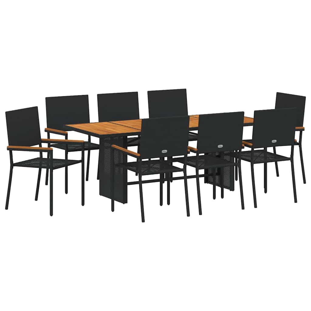Garden Dining Set 9 pcs Black and Brown 190 x 80 x 75 cm