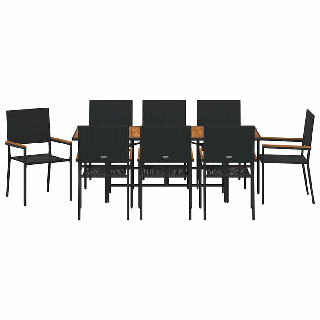Garden Dining Set 9 pcs Black and Brown 190 x 80 x 75 cm