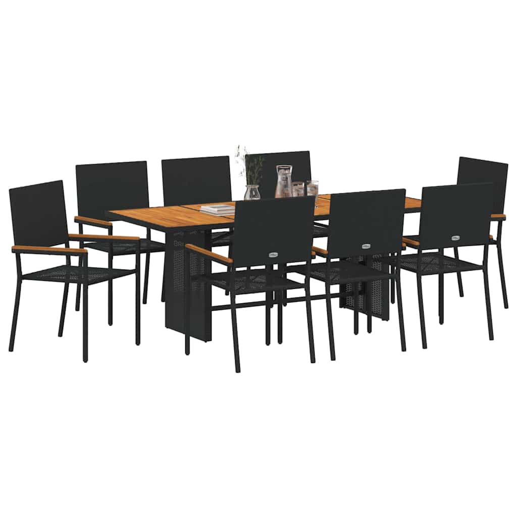 Garden Dining Set 9 pcs Black and Brown 190 x 80 x 75 cm