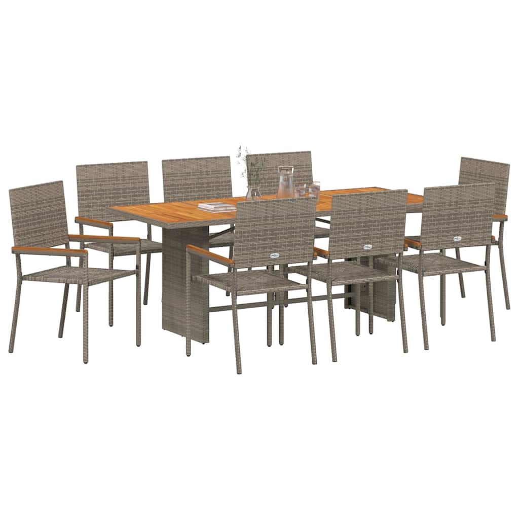 Garden Dining Set 9 pcs Grey 190 x 80 x 75 cm Poly Rattan