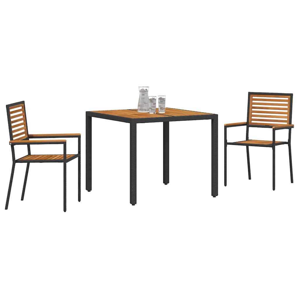 Garden Dining Set 3 pcs Black 90 x 90 x 75 cm Poly Rattan